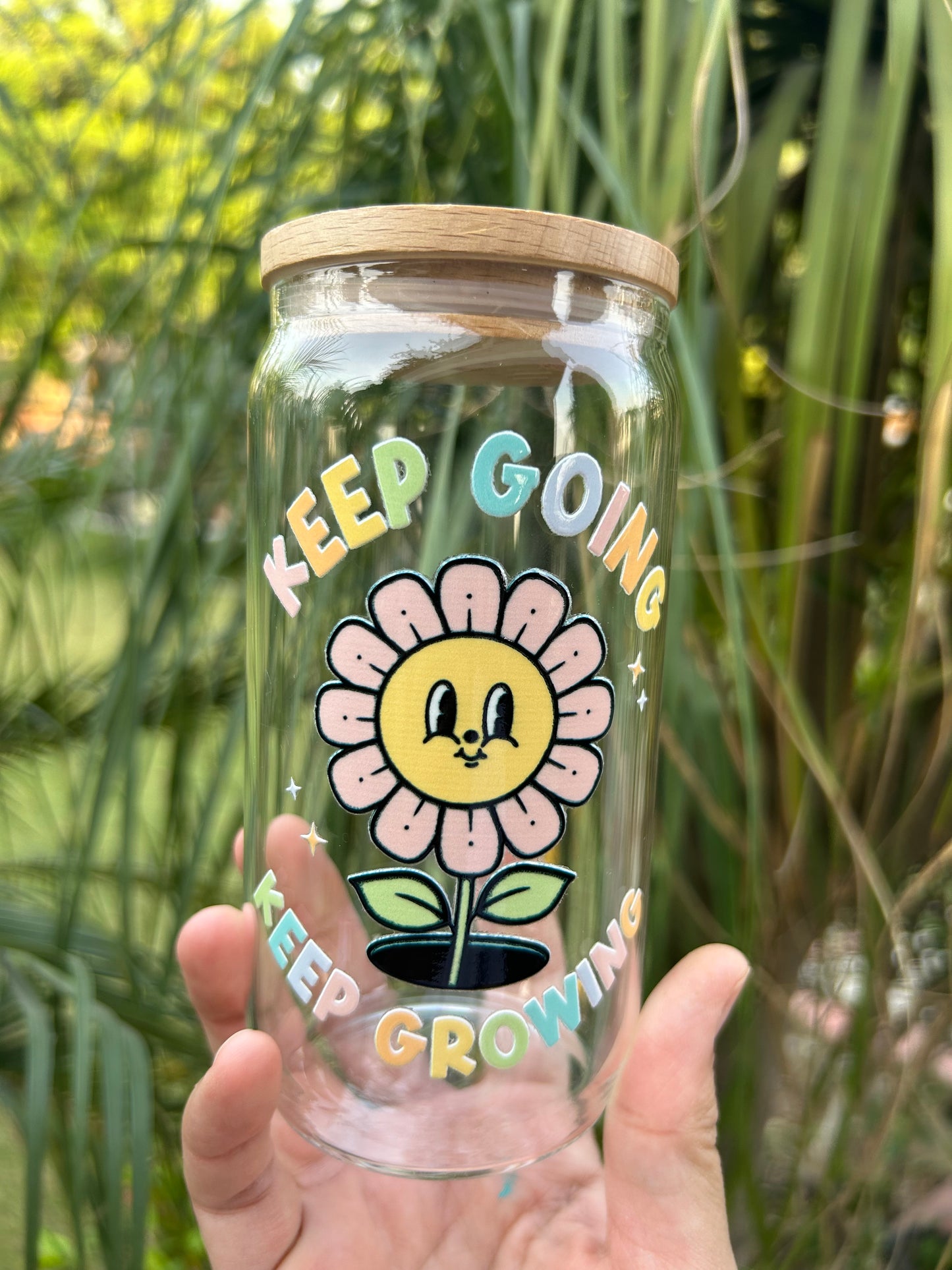 Keep Going Keep Growing Glass Can