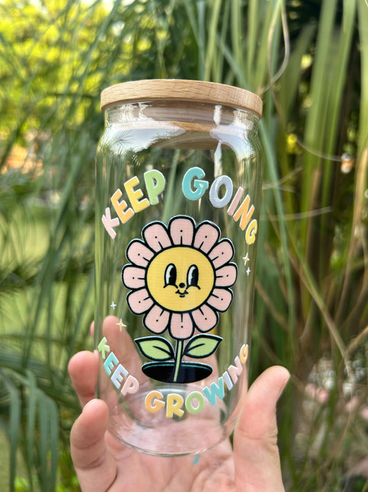 Keep Going Keep Growing Glass Can
